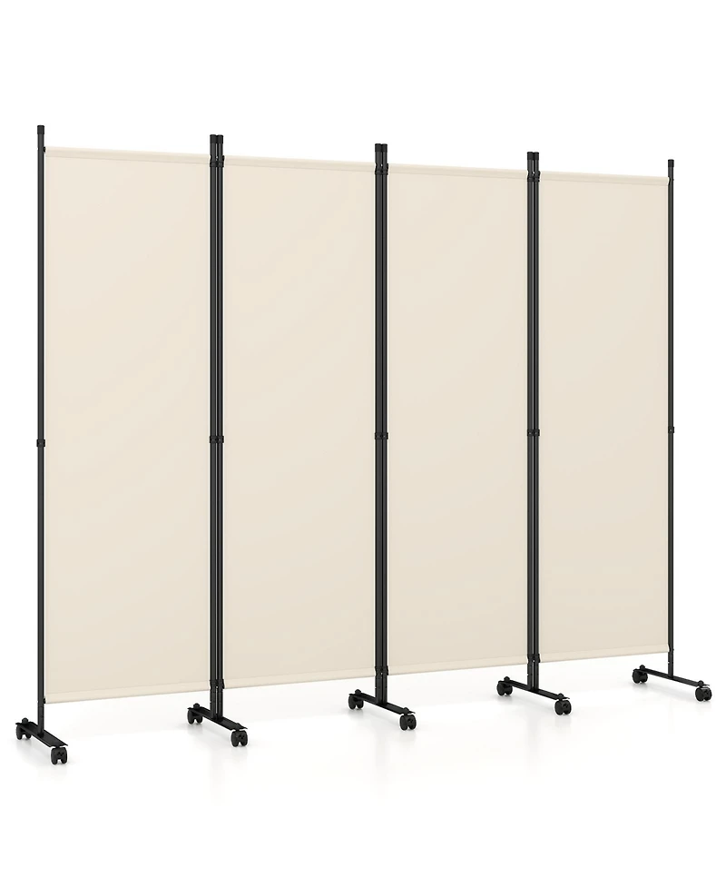 Gymax 4-Panel Room Divider 5.7 Feet Tall Folding Privacy Screen with Lockable Wheels