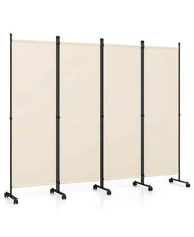 Gymax 4-Panel Room Divider 5.7 Feet Tall Folding Privacy Screen with Lockable Wheels