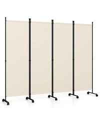 Gymax 4-Panel Room Divider 5.7 Feet Tall Folding Privacy Screen with Lockable Wheels