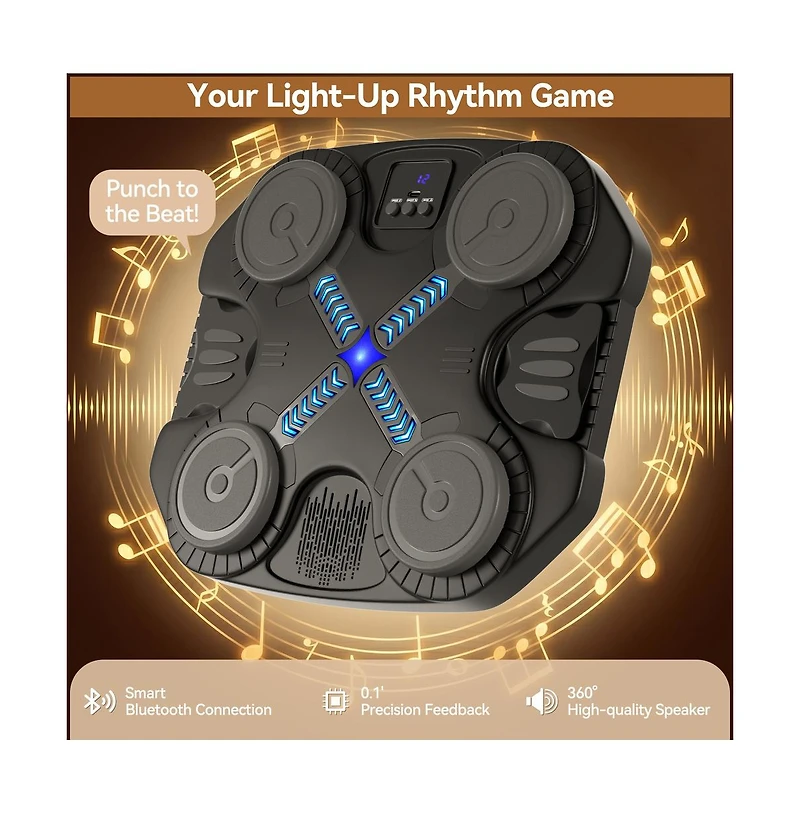 Artudatech Music Boxing Machine - Bluetooth, Led Lights, 5 Speed Levels, Wall-Mount Punching Game