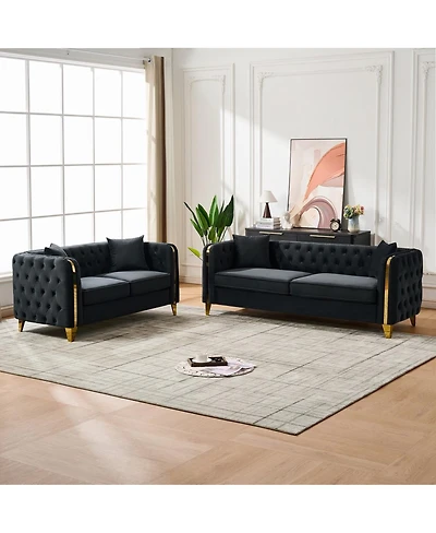 Streamdale Furniture Velvet Chesterfield 3+2 Seater Sofa with Gold Legs