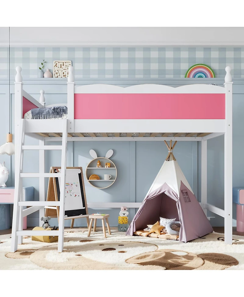 Streamdale Furniture Twin Wood Loft Bed with Guardrails and Ladder