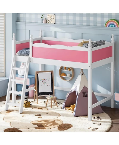 Streamdale Furniture Twin Wood Loft Bed with Guardrails and Ladder