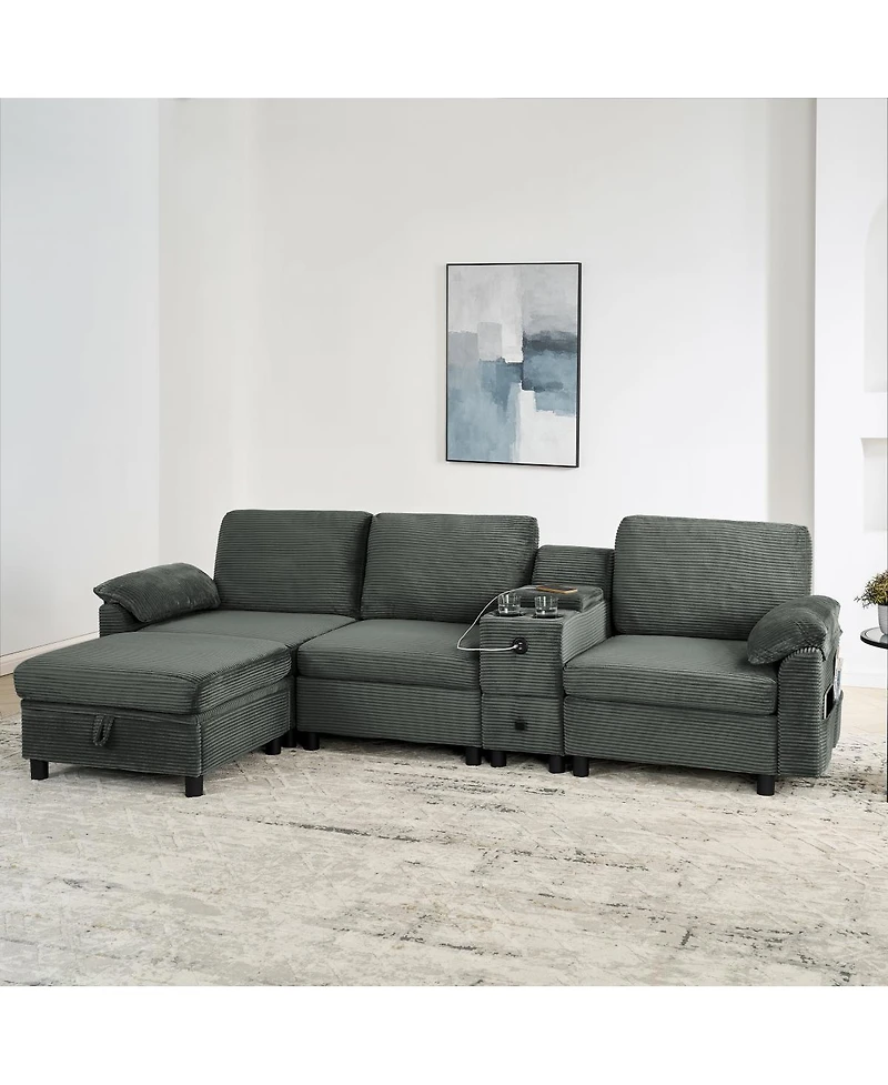 Streamdale Furniture Modern Modular Sectional L-Sofa with Storage and Cup Holders