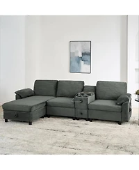 Streamdale Furniture Modern Modular Sectional L-Sofa with Storage and Cup Holders
