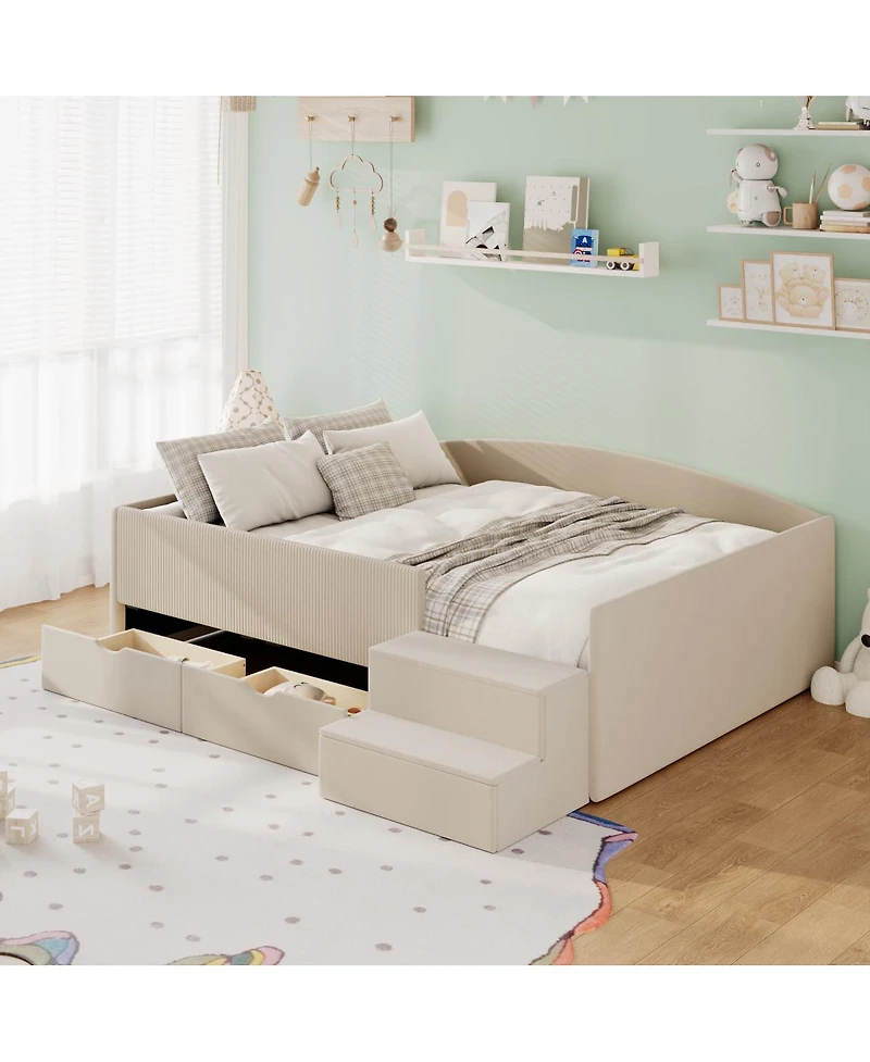 Streamdale Furniture Full Size Upholstered Daybed Frame with 2 Storage Drawers