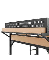 Streamdale Furniture Full Size Metal Loft Bed with Slide, Wardrobe, Usb, Led and Pegboard