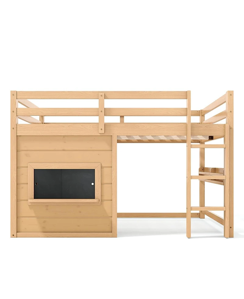 Streamdale Furniture Full Size Loft Bed with Slide, Chalkboard, Bookshelf, and Safety Rails