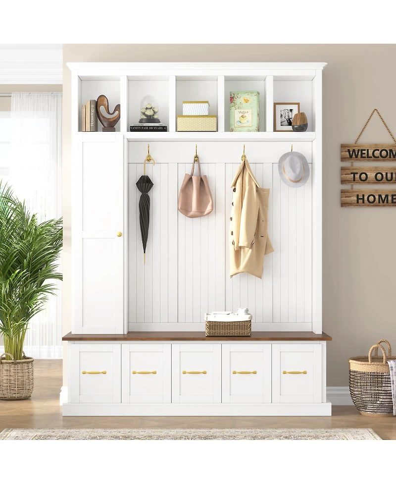 Streamdale Furniture Entryway Hall Tree with Coat Hooks