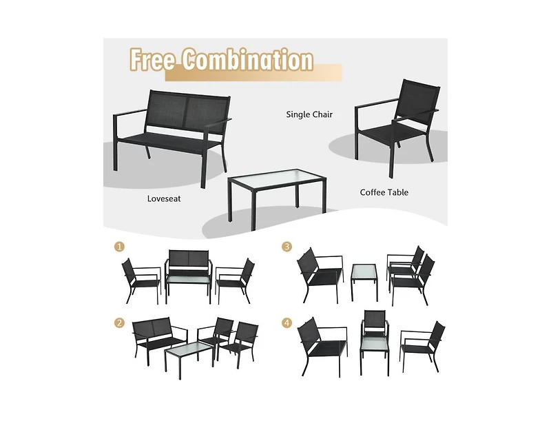 Boyel Living 4-piece Patio Furniture Set Sofa Coffee Table Steel Frame Garden
