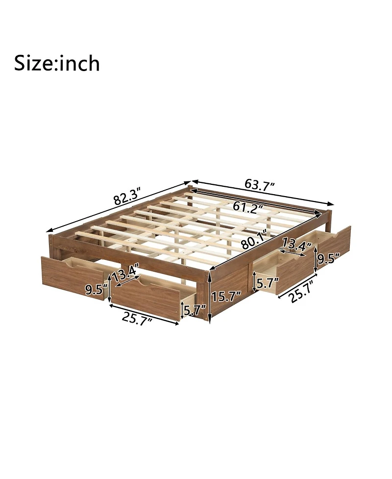 Streamdale Furniture Queen Size Wood Platform Bed with 6 Storage Drawers