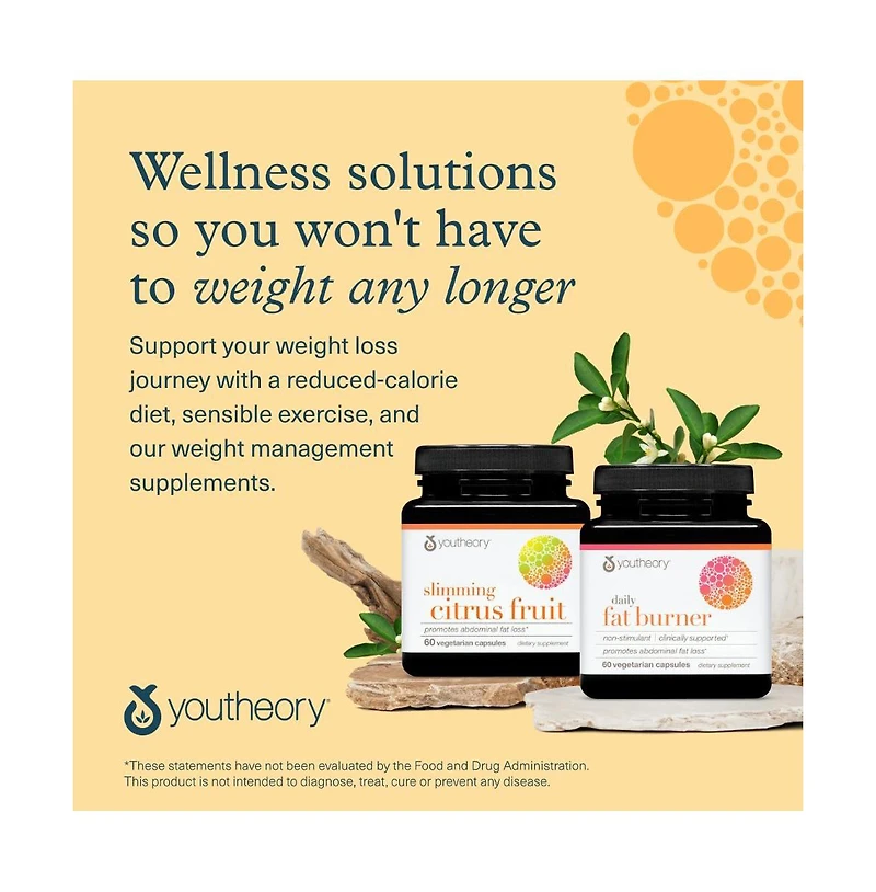 Youtheory Slimming Citrus Fruit Health Supplement with Chromium Supports Overall Wellness 60 Vegetarian Capsules