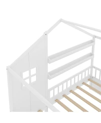 Streamdale Furniture Kids Montessori Floor Bed with Roof, Guardrails and 2 Drawers