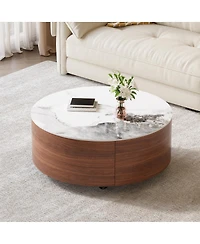 Streamdale Furniture Modern Round Movable Coffee Table with Casters, Walnut, 29.5