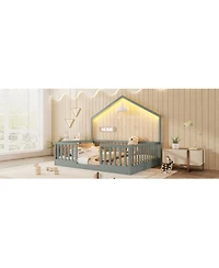 Streamdale Furniture Wooden Floor Bed with High Rails and Light for Kids