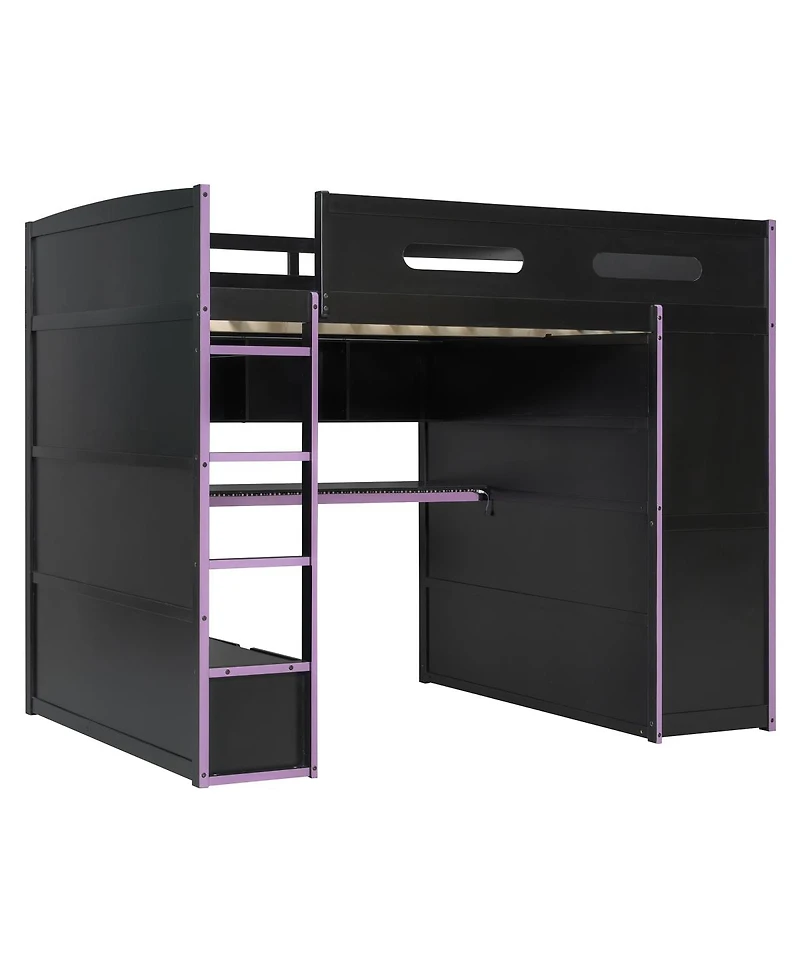 Streamdale Furniture Full Wood Loft Bed with Desk, Wardrobe, Storage, and Rgb Light