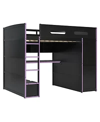 Streamdale Furniture Full Wood Loft Bed with Desk, Wardrobe, Storage, and Rgb Light