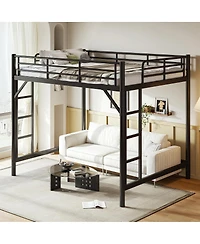 Streamdale Furniture Queen Size Metal Loft Bed with Ladder and Guardrails