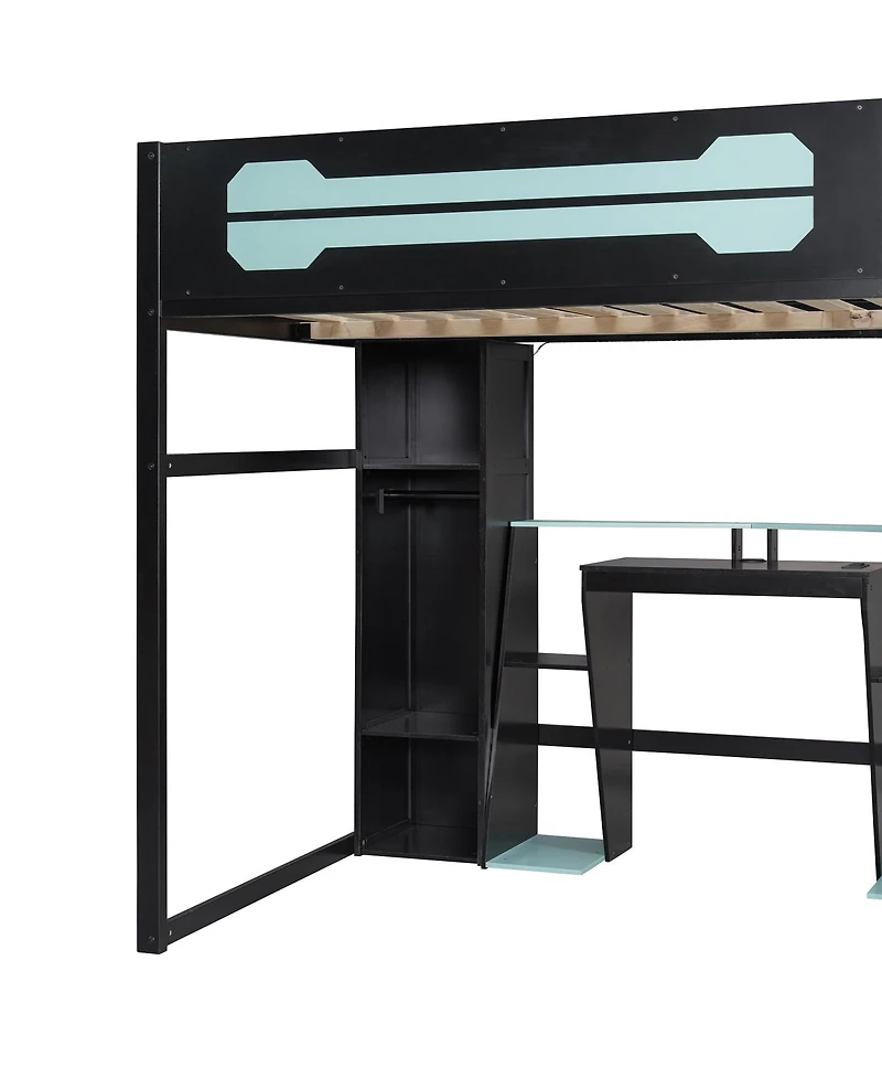 Streamdale Furniture Full-Size Wooden Gaming Loft Bed with Desk, Storage and Led Light
