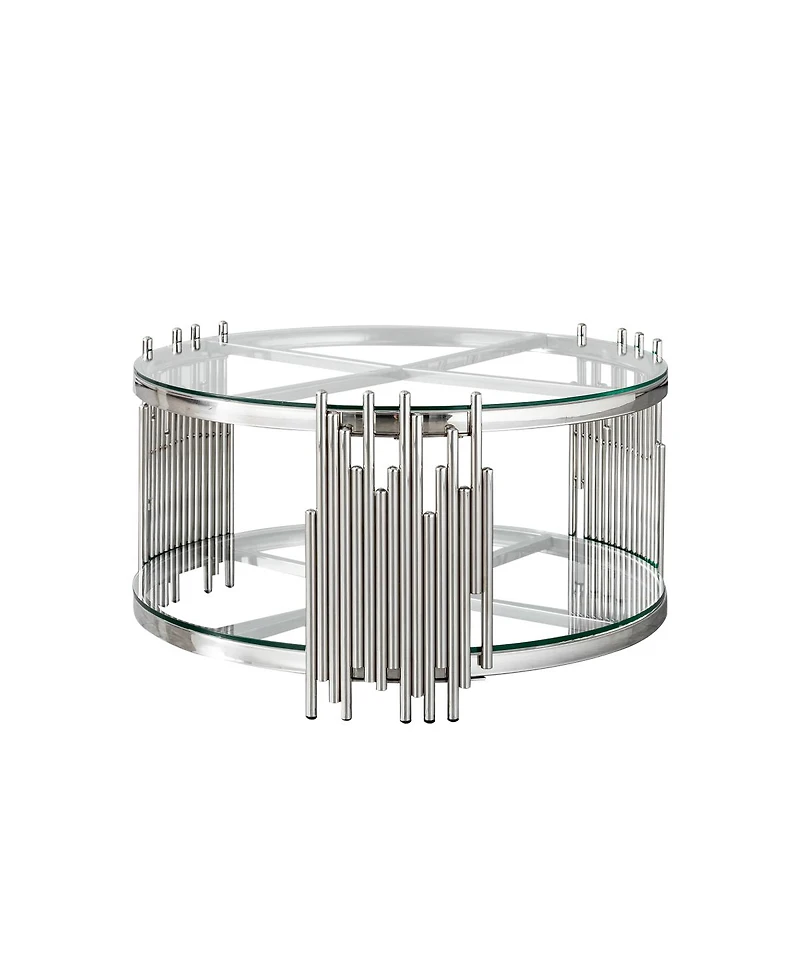 Streamdale Furniture 201 Stainless Steel Double-Layer Tempered Glass Round Coffee Table