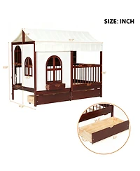 Streamdale Furniture Twin House Bed with Drawers, Led Bookshelf