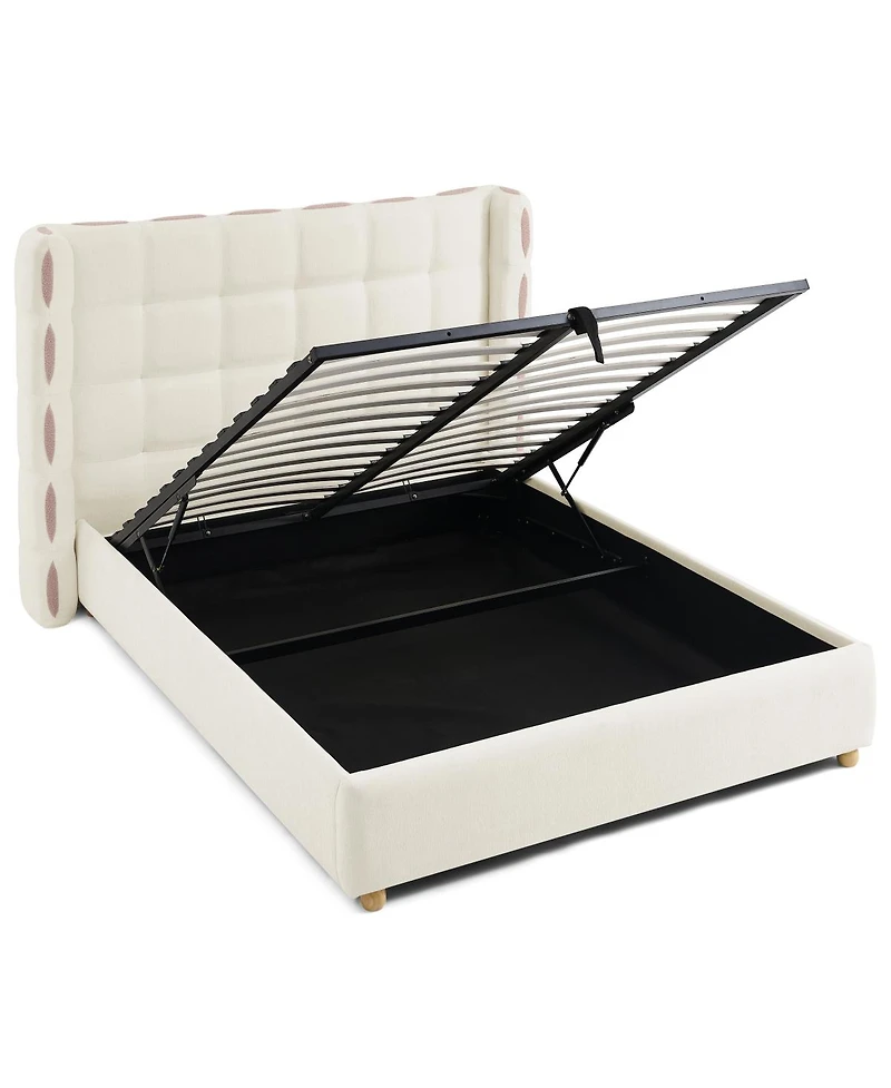 Streamdale Furniture Queen Chenille Wingback Gas Lift Storage Bed, Waffle Upholstered Platform