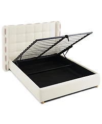 Streamdale Furniture Queen Chenille Wingback Gas Lift Storage Bed, Waffle Upholstered Platform