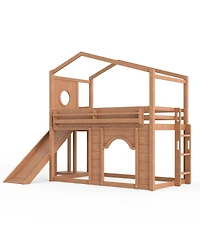 Streamdale Furniture Twin Size House Loft Bed with Slide, Bookshelves and Wardrobe