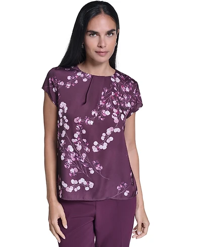 Calvin Klein Women's Floral V-Neck Cap-Sleeve Blouse