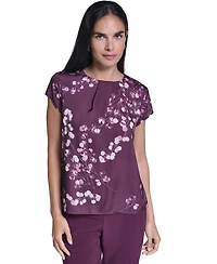 Calvin Klein Women's Floral V-Neck Cap-Sleeve Blouse