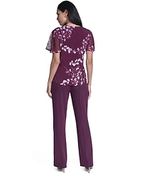 Calvin Klein Women's V-Neck Floral Chiffon Blouse