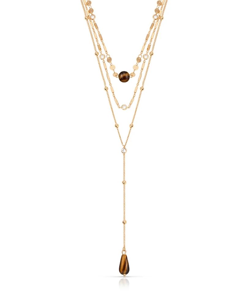 Ettika 18k Gold-Plated Forever Falling Tiger's Eye Lariat Necklace