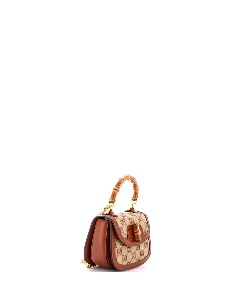 Pre-Owned Gucci Mini Bamboo 1947 Top Handle Bag Crystal Embellished Gg Canvas
