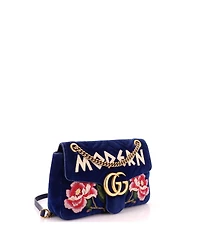 Pre-Owned Gucci Medium Gg Marmont Flap Bag Embroidered Matelasse Velvet