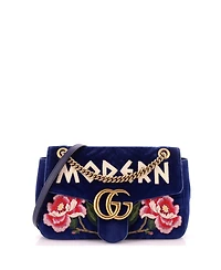 Pre-Owned Gucci Medium Gg Marmont Flap Bag Embroidered Matelasse Velvet