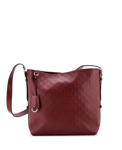 Pre-Owned Gucci Medium Emblem Hobo Shoulder Bag Gg Embossed Leather