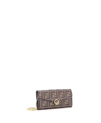 Pre-Owned Fendi F is Fendi Continental Chain Wallet Zucca Embossed Leather
