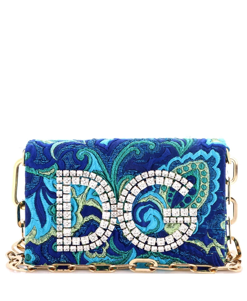 Pre-Owned Dolce and Gabbana Small Dg Girls Flap Bag Metallic Fabric