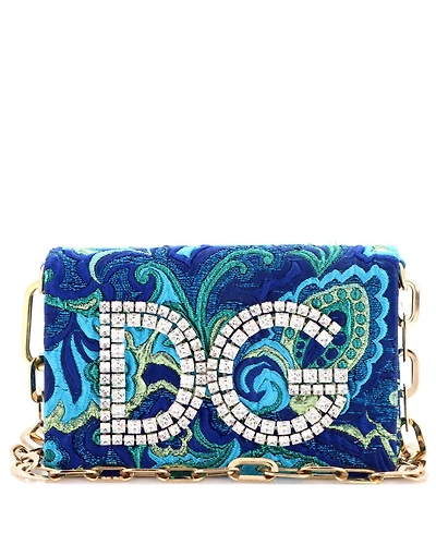 Pre-Owned Dolce and Gabbana Small Dg Girls Flap Bag Metallic Fabric