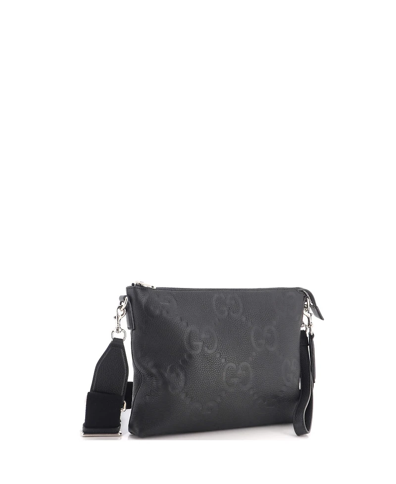 Pre-Owned Gucci Medium Zip Messenger Bag Jumbo Gg Embossed Leather