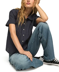 Lucky Brand Women's Gingham Peter Pan Collar Short-Sleeve Blouse