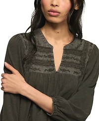 Lucky Brand Women's Trim Mix Knit Lace-Trim Embroidered Peasant Top