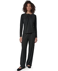 Donna Karan New York Women's Necklace Detail Long-Raglan Sleeves Keyhole Cutout Pullover
