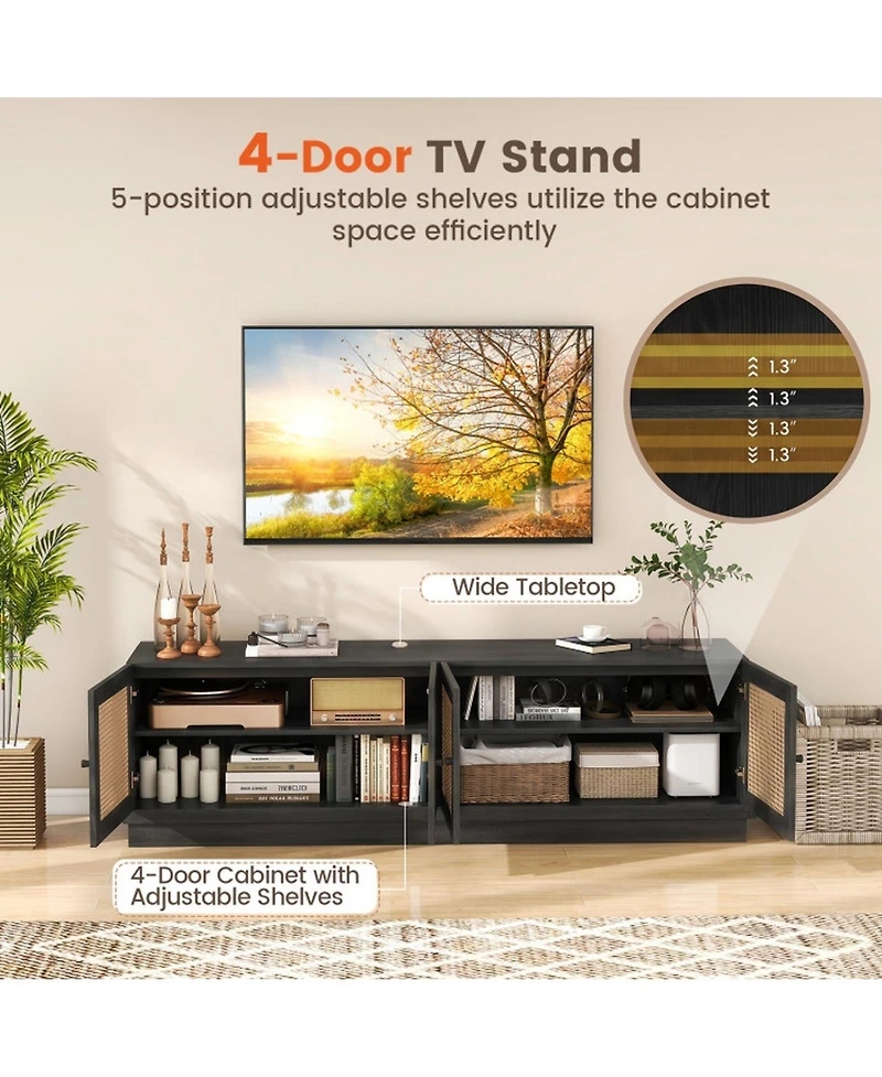 Sugift Farmhouse Tv Stand for TVs with 2 Rattan-Front Cabinets