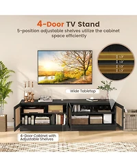 Sugift Farmhouse Tv Stand for TVs with 2 Rattan-Front Cabinets