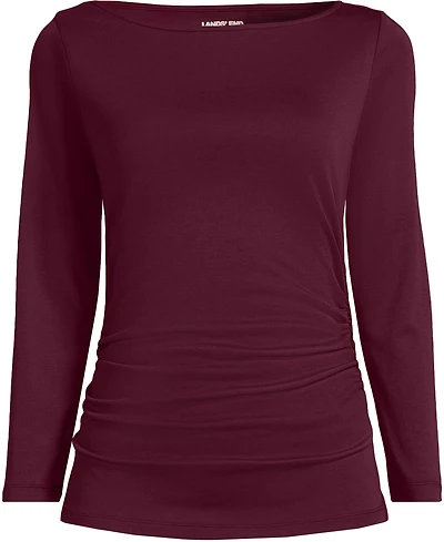 Lands' End Plus Supima Micro Modal Three Quarter Sleeve Ruched Waist Top