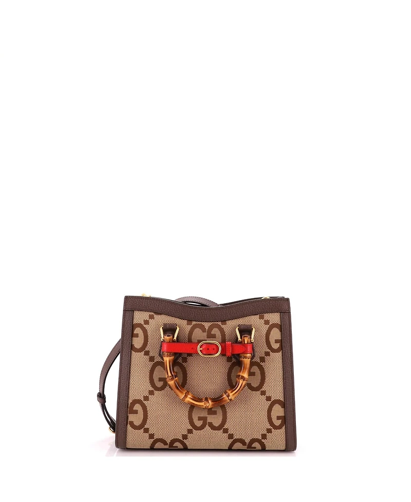 Pre-Owned Gucci Small Diana Nm Bamboo Handle Tote Jumbo Gg Canvas