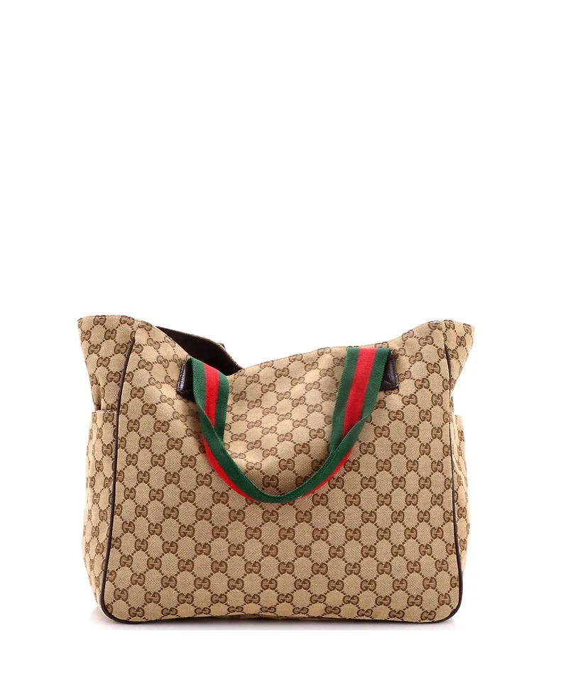 Pre-Owned Gucci Medium Double Pocket Web Handle Tote Gg Canvas