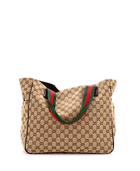 Pre-Owned Gucci Medium Double Pocket Web Handle Tote Gg Canvas