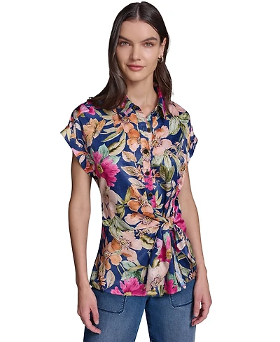 Karl Lagerfeld Paris Women's Short-Sleeve Side-Tie Blouse
